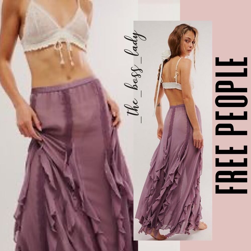 Free People Purple Ruffled Maxi Skirt Resort Wear